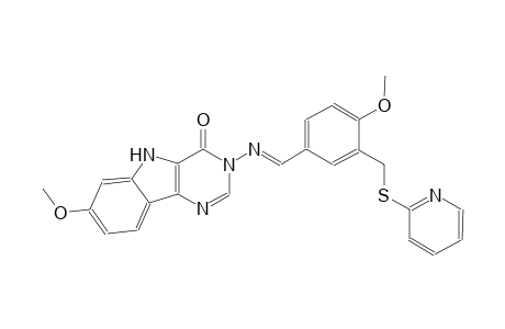 7-methoxy-3-[((E)-{4-methoxy-3-[(2-pyridinylsulfanyl)methyl]phenyl}methylidene)amino]-3,5-dihydro-4H-pyrimido[5,4-b]indol-4-one