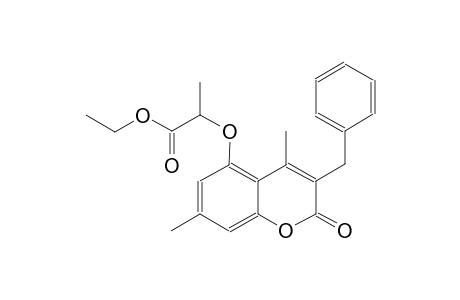 propanoic acid, 2-[[4,7-dimethyl-2-oxo-3-(phenylmethyl)-2H-1-benzopyran-5-yl]oxy]-, ethyl ester