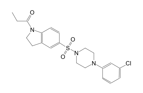 5-{[4-(3-chlorophenyl)-1-piperazinyl]sulfonyl}-1-propionylindoline