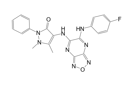 4-{[6-(4-fluoroanilino)[1,2,5]oxadiazolo[3,4-b]pyrazin-5-yl]amino}-1,5-dimethyl-2-phenyl-1,2-dihydro-3H-pyrazol-3-one