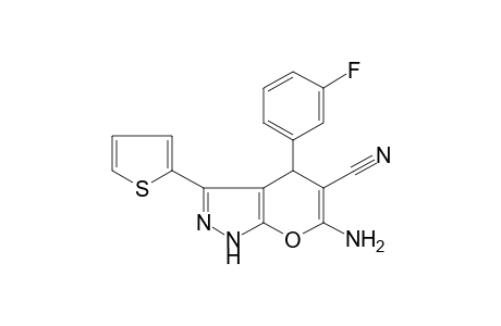 6-Amino-4-(3-fluoro-phenyl)-3-thiophen-2-yl-1,4-dihydro-pyrano[2,3-c]pyrazole-5-carbonitrile