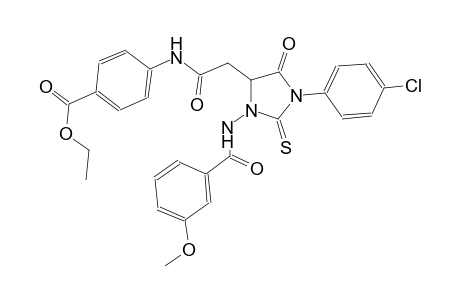 ethyl 4-[({1-(4-chlorophenyl)-3-[(3-methoxybenzoyl)amino]-5-oxo-2-thioxo-4-imidazolidinyl}acetyl)amino]benzoate