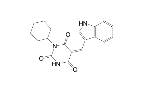 2,4,6(1H,3H,5H)-pyrimidinetrione, 1-cyclohexyl-5-(1H-indol-3-ylmethylene)-, (5Z)-
