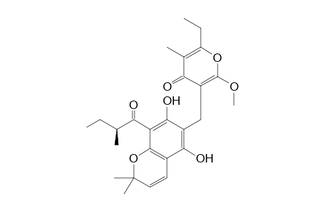 3-[{5,7-Dihydroxy-2,2-dimethyl-8-(2-(S)-methylbutanoyl)-2Hchromen-6-yl}methyl]-6-ethyl-2-methoxy-5-methyl-4H-pyran-4- one