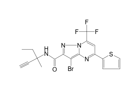 3-Bromanyl-N-(3-methylpent-1-yn-3-yl)-5-thiophen-2-yl-7-(trifluoromethyl)pyrazolo[1,5-a]pyrimidine-2-carboxamide