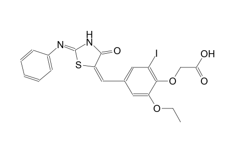 (2-ethoxy-6-iodo-4-{(E)-[(2Z)-4-oxo-2-(phenylimino)-1,3-thiazolidin-5-ylidene]methyl}phenoxy)acetic acid