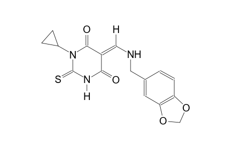 (5E)-5-{[(1,3-benzodioxol-5-ylmethyl)amino]methylene}-1-cyclopropyl-2-thioxodihydro-4,6(1H,5H)-pyrimidinedione