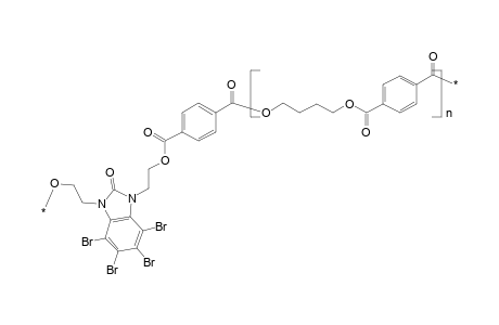 Copolyester from 1,3-di(2'-hydroxyethylene)tetrabromobenzimidazolone-2, 1,4-dihydroxybutylene, and terephthalic acid