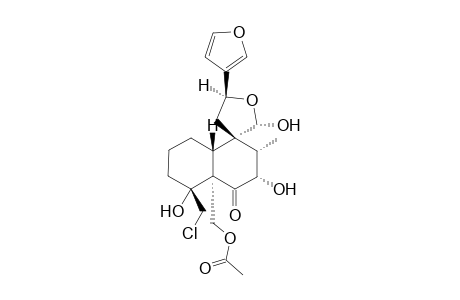 19.alpha.-Acetoxy-18-chloro-15,16-epoxy-4.alpha.,7.alpha.-dihydroxy-6-oxo-neocleroda-13(16),14-diene - 20,12-Hemiacetal