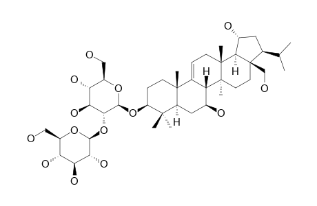 RUBIARBONOL_A_3-O-BETA-D-GLUCOPYRANOSYL-(1->2)-BETA-D-GLUCOPYRANOSIDE;3-BETA,7-BETA,19-ALPHA,28-TETRAHYDROXYARBOR-9-(11)-EN