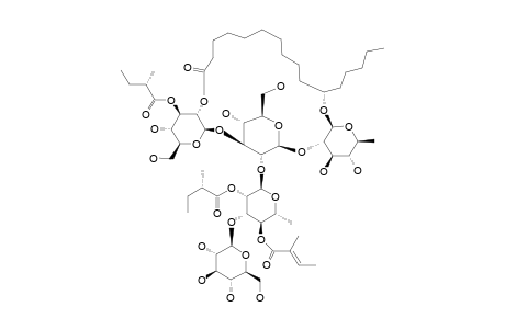 #2;CALYSOLIN-VI;(11S)-JALAPINOLIC-ACID-11-O-BETA-D-GLUCOPYRANOSYL-(1->3)-O-[2-O-(2S)-METHYLBUTYRYL,4-O-TIGLOYL]-ALPHA-L-RHAMNOPYRANOSYL-(1->2)-[O-[2-O-(2S)-MET