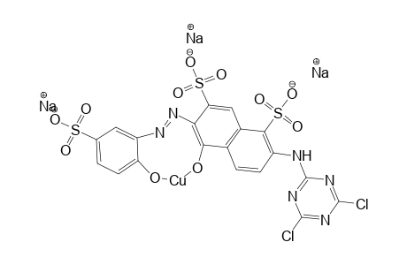 Copper(II) 2-[(4,6-dichloro-1,3,5-triazin-2-yl)amino]-5-hydroxo-6-[(2-hydroxo-5-sulfonatophenyl)diazenyl]-1,7-naphthalenedisulfonic acid, trisodium salt