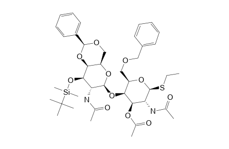 acetic acid [(2R,3R,4R,5R,6S)-3-[[(2S,4aR,6S,7R,8R,8aS)-7-acetamido-8-(tert-butyl-dimethyl-silyl)oxy-2-phenyl-4,4a,6,7,8,8a-hexahydropyrano[5,6-d][1,3]dioxin-6-yl]oxy]-5-acetamido-2-(benzyloxymethyl)-6-(ethylthio)tetrahydropyran-4-yl] ester