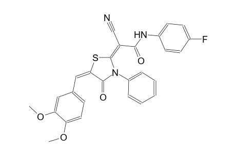 (2E)-2-cyano-2-[(5E)-5-(3,4-dimethoxybenzylidene)-4-oxo-3-phenyl-1,3-thiazolidin-2-ylidene]-N-(4-fluorophenyl)ethanamide
