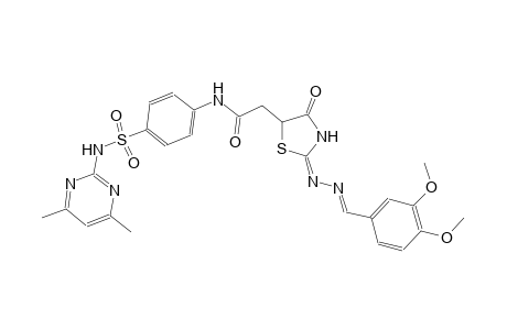2-{(2E)-2-[(2E)-2-(3,4-dimethoxybenzylidene)hydrazono]-4-oxo-1,3-thiazolidin-5-yl}-N-(4-{[(4,6-dimethyl-2-pyrimidinyl)amino]sulfonyl}phenyl)acetamide