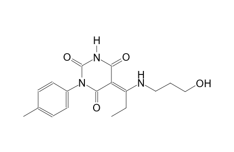 (5E)-5-{1-[(3-hydroxypropyl)amino]propylidene}-1-(4-methylphenyl)-2,4,6(1H,3H,5H)-pyrimidinetrione