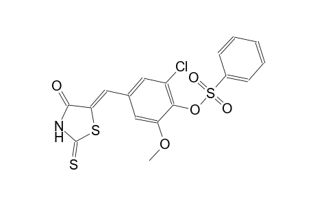 2-chloro-6-methoxy-4-[(Z)-(4-oxo-2-thioxo-1,3-thiazolidin-5-ylidene)methyl]phenyl benzenesulfonate