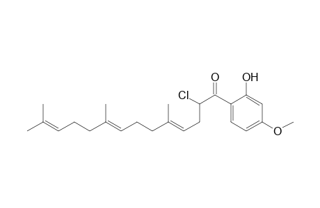 4,8,12-Tetradecatrien-1-one, 2-chloro-1-(2-hydroxy-4-methoxyphenyl)-5,9,13-trimethyl-, (E,E)-