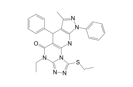 3-ETHYLTHIO-11-ETHYL-8-METHYL-6,9-DIPHENYL-4,5,9,11-TETRAHYDRO-PYRAZOLO-[5,4-B]-1,2,4-TRIAZOLO-[4',3'-2,1]-PYRIMIDINO-[5,4-E]-PYRIDIN-10-ONE