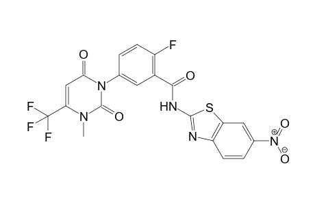 2-fluoro-5-[3-methyl-2,6-dioxo-4-(trifluoromethyl)pyrimidin-1-yl]-N-(6-nitro-1,3-benzothiazol-2-yl)benzamide