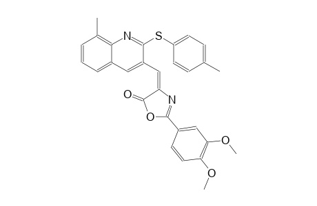 5(4H)-oxazolone, 2-(3,4-dimethoxyphenyl)-4-[[8-methyl-2-[(4-methylphenyl)thio]-3-quinolinyl]methylene]-, (4E)-
