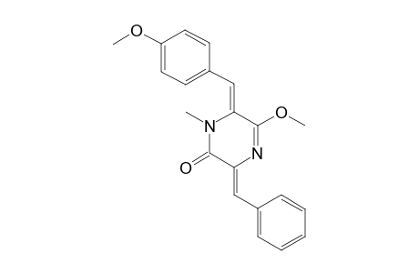 NOCAZINE_B;(3-Z,6-Z)-3-BENZYLIDENE-5-METHOXY-6-(4-METHOXYBENZYLIDENE)-1-METHYL-1,6-DIHYDROPYRAZIN-2-(3-H)-ONE