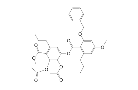 Benzoic acid, 2,3-bis(acetyloxy)-4-[[4-methoxy-2-(phenylmethoxy)-6-propylbenzoyl]oxy]-6-propyl-, methyl ester