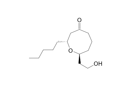 4-Oxocanone, 8-(2-hydroxyethyl)-2-pentyl-, trans-(.+-.)-