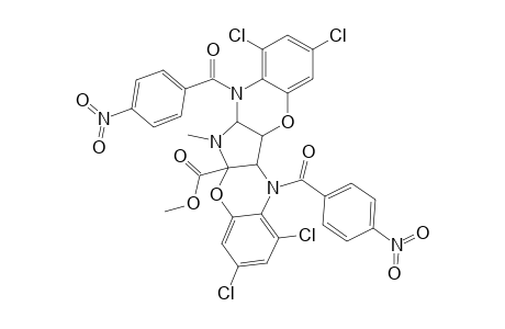 5A-CARBOMETHOXY-1,3,8,10-TETRACHLORO-5A,6,6A,12A,12B,13-HEXAHYDRO-6-METHYL-7,13-BIS-(4-NITROBENZOYL)-7H-PYRROLO-[2,3-B:4,5-B]-BIS-[1,4]-BENZOXAZINE