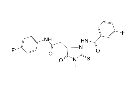 3-Fluoranyl-N-[5-[2-[(4-fluorophenyl)amino]-2-oxidanylidene-ethyl]-3-methyl-4-oxidanylidene-2-sulfanylidene-imidazolidin-1-yl]benzamide