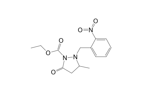 1-Pyrazolidinecarboxylic acid, 3-methyl-2-[(2-nitrophenyl)methyl]-5-oxo-, ethyl ester, (.+-.)-