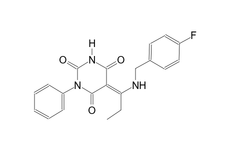 (5E)-5-{1-[(4-fluorobenzyl)amino]propylidene}-1-phenyl-2,4,6(1H,3H,5H)-pyrimidinetrione