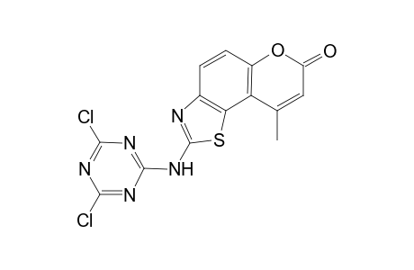 2-(2'-Amino-9'-methyl-7'-oxo-7'H[6']thiazolo[5',4'-d]benzopyranyl)-4,6-dichloro-s-triazine