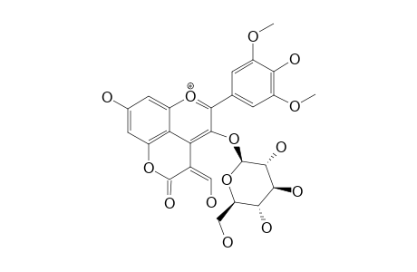 VITISIN-A;FLAVYLIUM-CATION;3-FORMYL-4-D-BETA-GLUCOPYRANOSYLOXY-8-HYDROXY-5-(4-HYDROXY-3,5-DIMETHOXY)-PHEHYL-2-OXO-1,6-DIOXA-2,3-DIHYDROPHENALENE