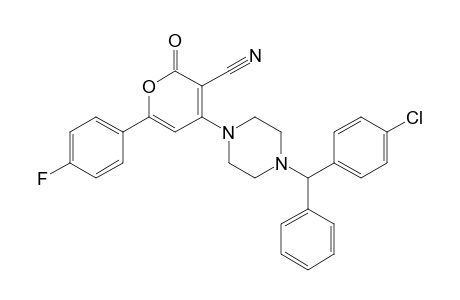4-[4-[(4-chlorophenyl)-phenyl-methyl]piperazin-1-yl]-6-(4-fluorophenyl)-2-oxidanylidene-pyran-3-carbonitrile