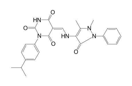(5Z)-5-[[(1,5-dimethyl-3-oxidanylidene-2-phenyl-pyrazol-4-yl)amino]methylidene]-1-(4-propan-2-ylphenyl)-1,3-diazinane-2,4,6-trione