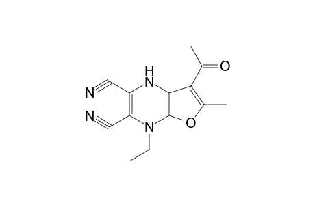 Furo[2,3-b]pyrazine-2,3-dicarbonitrile, 7-acetyl-4-ethyl-1,4,4a,7a-tetrahydro-6-methyl-