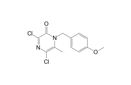 3,5-bis(chloranyl)-1-[(4-methoxyphenyl)methyl]-6-methyl-pyrazin-2-one