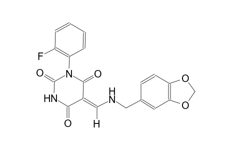 (5Z)-5-{[(1,3-benzodioxol-5-ylmethyl)amino]methylene}-1-(2-fluorophenyl)-2,4,6(1H,3H,5H)-pyrimidinetrione