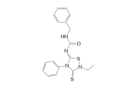 (1Z)-1-(2-ethyl-4-phenyl-3-sulfanylidene-1,2,4-thiadiazolidin-5-ylidene)-3-(phenylmethyl)urea