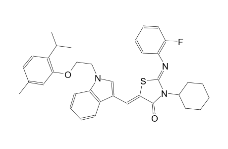 (2Z,5Z)-3-cyclohexyl-2-[(2-fluorophenyl)imino]-5-({1-[2-(2-isopropyl-5-methylphenoxy)ethyl]-1H-indol-3-yl}methylene)-1,3-thiazolidin-4-one