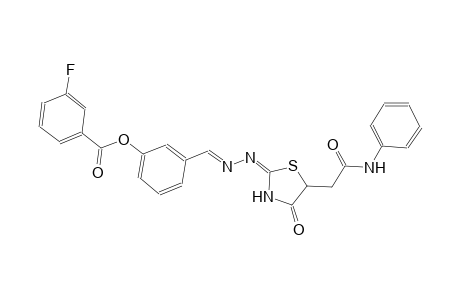 3-((E)-{(2E)-2-[5-(2-anilino-2-oxoethyl)-4-oxo-1,3-thiazolidin-2-ylidene]hydrazono}methyl)phenyl 3-fluorobenzoate