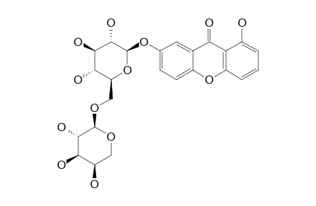 TRICORNOSIDE_F;7-O-(6-ALPHA-L-ARABINOPYRANOSYL)-BETA-D-GLUCOPYRANOSYL-1-HYDROXYXANTHONE