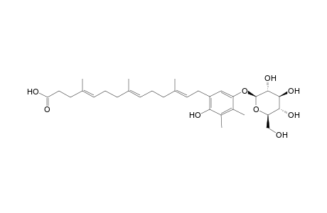 14-[2'-Hydroxy-3',4'-dimethyl-5'-(1"-.beta.-D-glucopyranyloxy)phenyl]-4,8,12-trimethyltetradeca-4,8,12-trienoic acid
