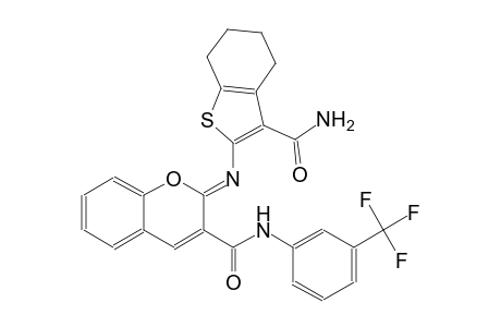 (2Z)-2-{[3-(aminocarbonyl)-4,5,6,7-tetrahydro-1-benzothien-2-yl]imino}-N-[3-(trifluoromethyl)phenyl]-2H-chromene-3-carboxamide