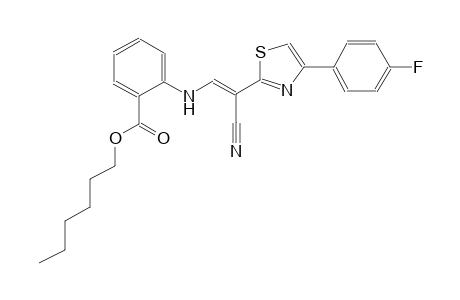 hexyl 2-({(E)-2-cyano-2-[4-(4-fluorophenyl)-1,3-thiazol-2-yl]ethenyl}amino)benzoate