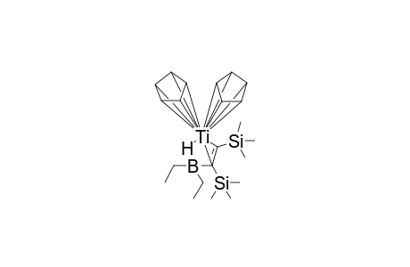 (Biscyclopentadienyltitanium)(bis(trimethylsilyl)ethenyl))(.mu.-hydro)(diethylboronium) complex