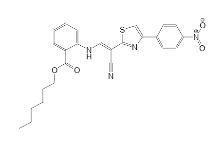 hexyl 2-({(E)-2-cyano-2-[4-(4-nitrophenyl)-1,3-thiazol-2-yl]ethenyl}amino)benzoate