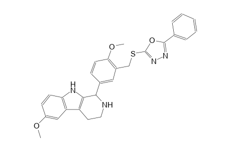 6-methoxy-1-(4-methoxy-3-{[(5-phenyl-1,3,4-oxadiazol-2-yl)sulfanyl]methyl}phenyl)-2,3,4,9-tetrahydro-1H-beta-carboline