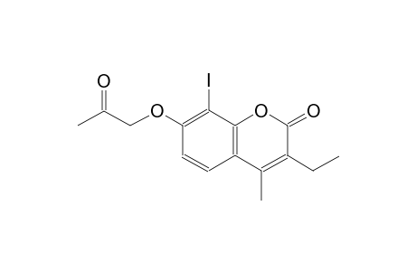 2H-1-benzopyran-2-one, 3-ethyl-8-iodo-4-methyl-7-(2-oxopropoxy)-